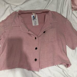 POL Dusty Pink Cropped Button-Down Shirt
